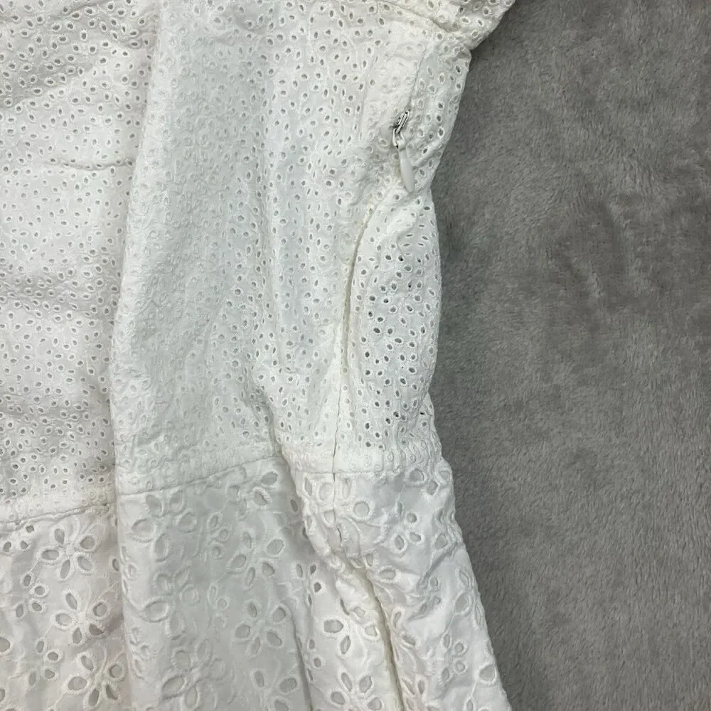 Tory Burch Shirt Dress Womens 12 White Cotton Eyelet Lace Bell Sleeve Vacation